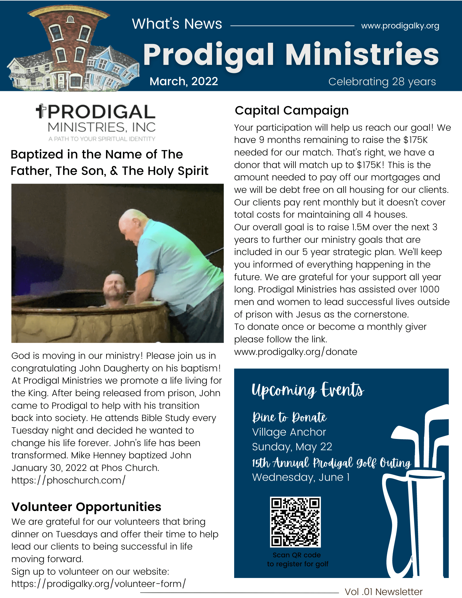 Page one of the newsletter